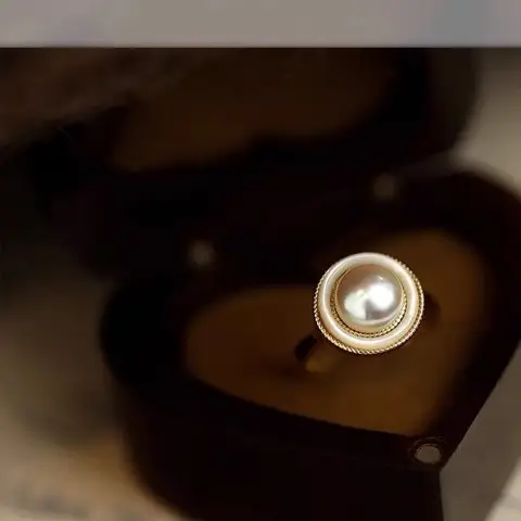Round Natural Pearl Ring French Style Luxury Open Ring - Image 3