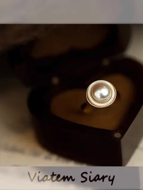 Round Natural Pearl Ring French Style Luxury Open Ring — feature 3