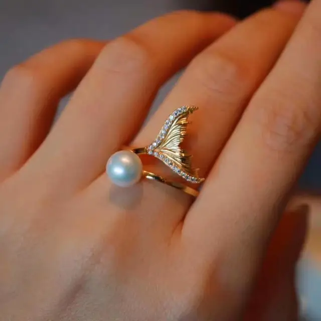 Natural Freshwater Pearl Fishtail Ring for Women - Image 2