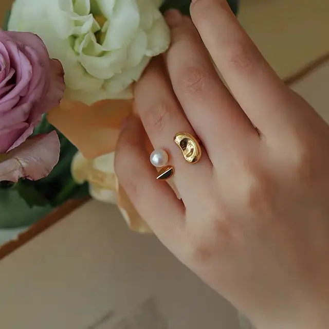 Women's Open Ring with Pearl & Gold Plated - Image 4