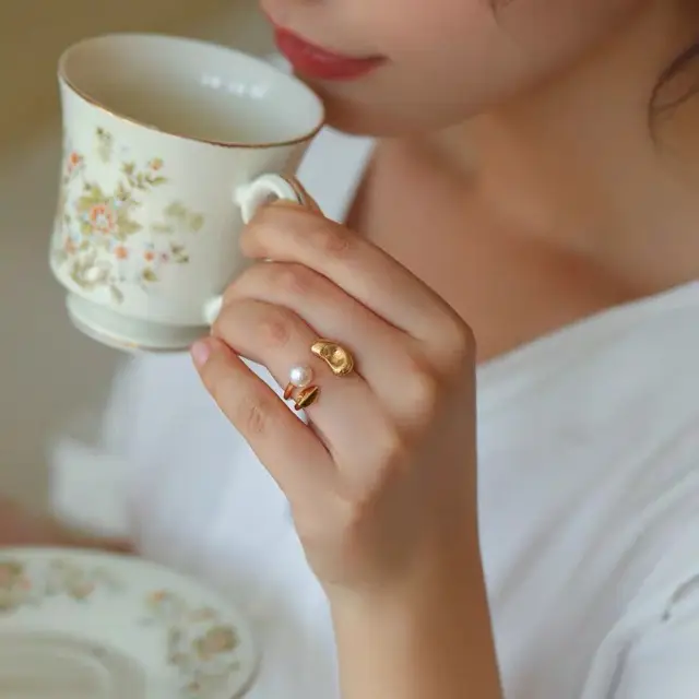 Women's Open Ring with Pearl & Gold Plated - Image 5