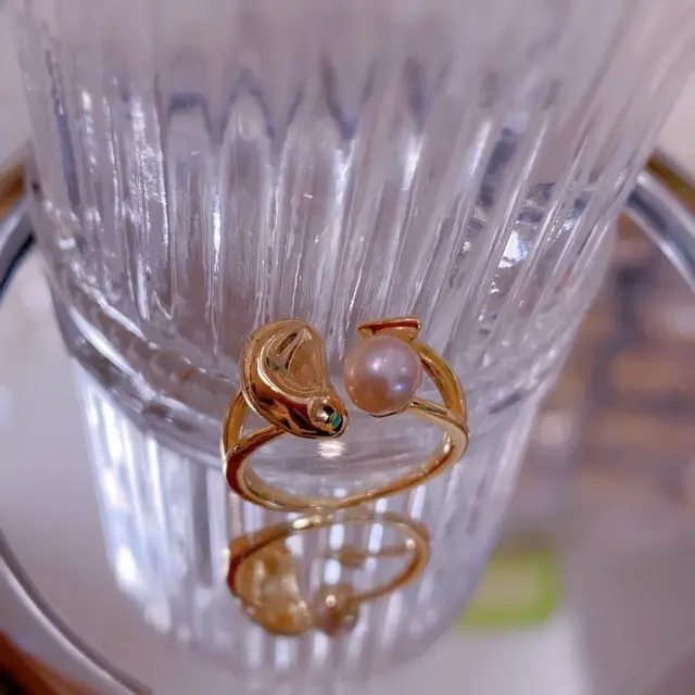 Women's Open Ring with Pearl & Gold Plated - Image 6