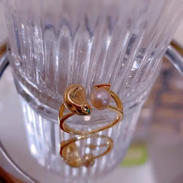 Women's Open Ring with Pearl & Gold Plated - Image 2