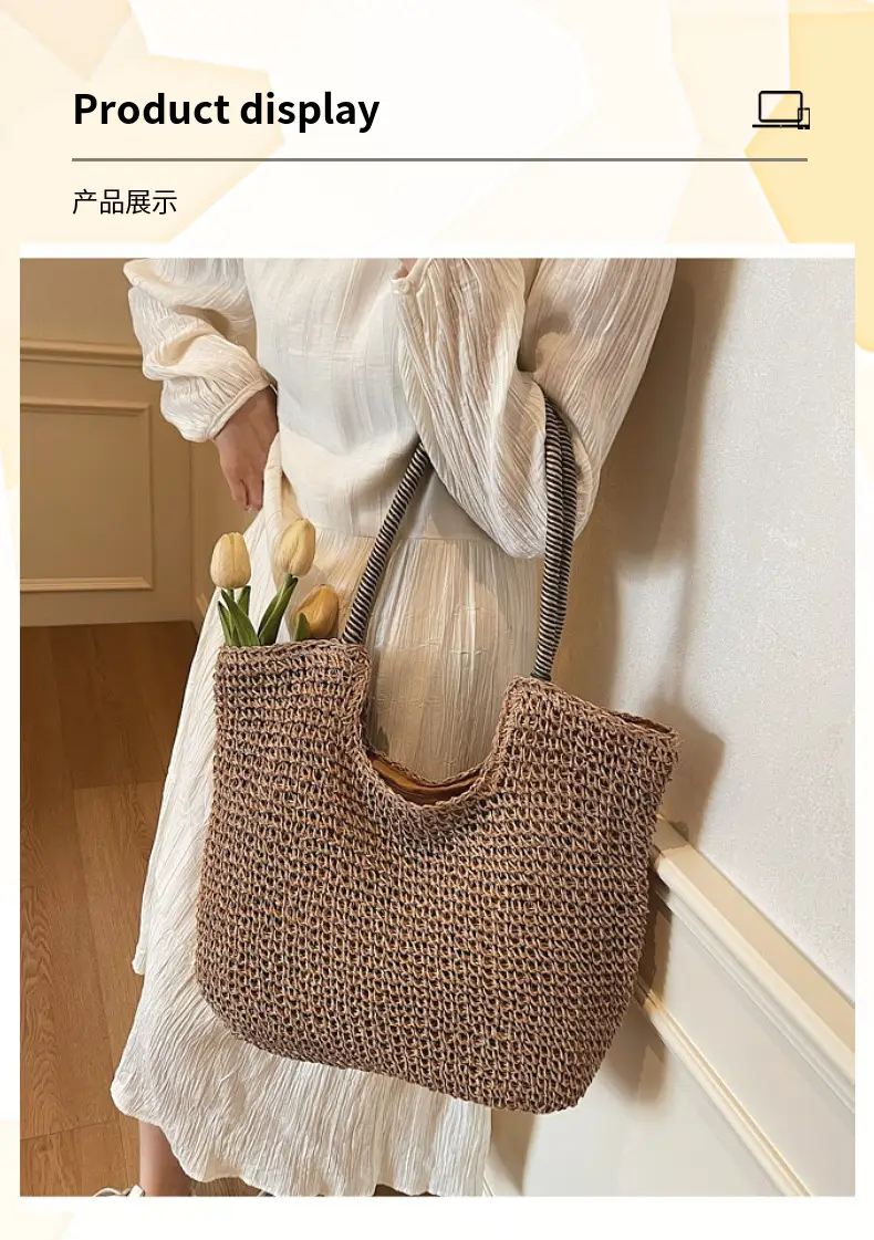 Women's Handmade Straw Shoulder Bag Large Capacity — feature 7