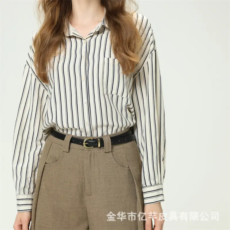 Women's Striped Shirt Belt High-Grade Leather - Image 3