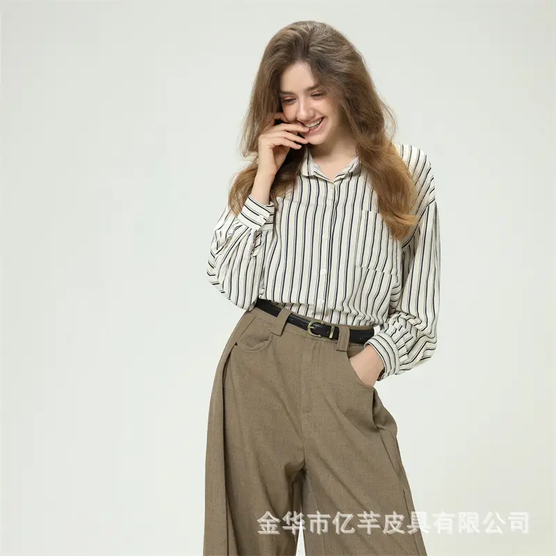 Women's Striped Shirt Belt High-Grade Leather - Image 4