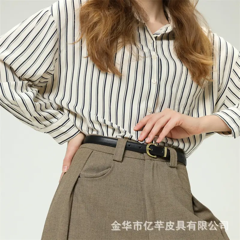 Women's Striped Shirt Belt High-Grade Leather - Image 6