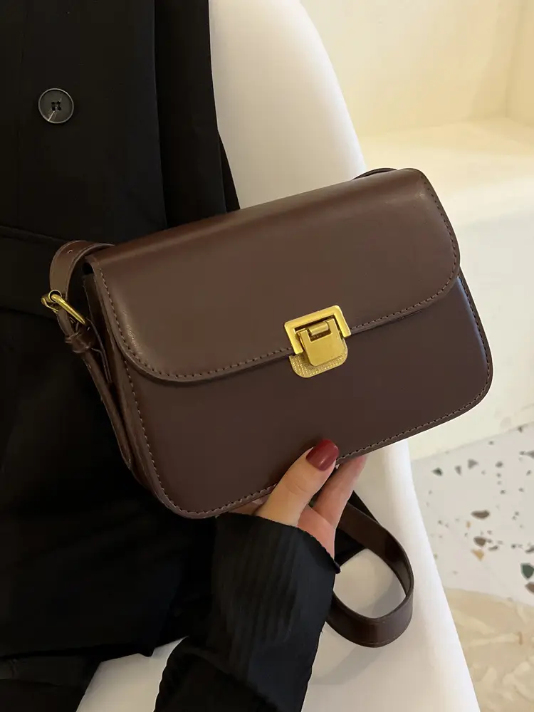 White Leather Crossbody Bag with Gold Clasp