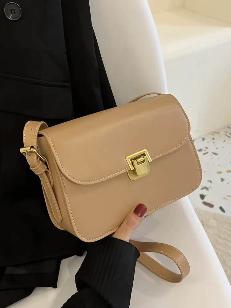 White Leather Crossbody Bag with Gold Clasp