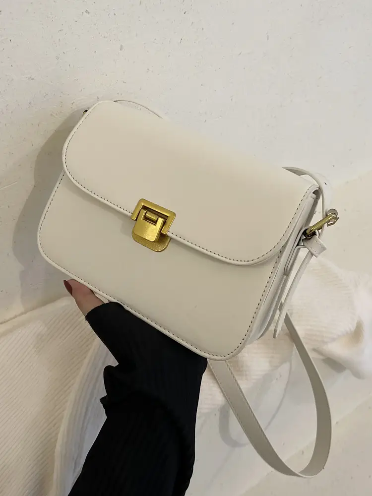 White Leather Crossbody Bag with Gold Clasp