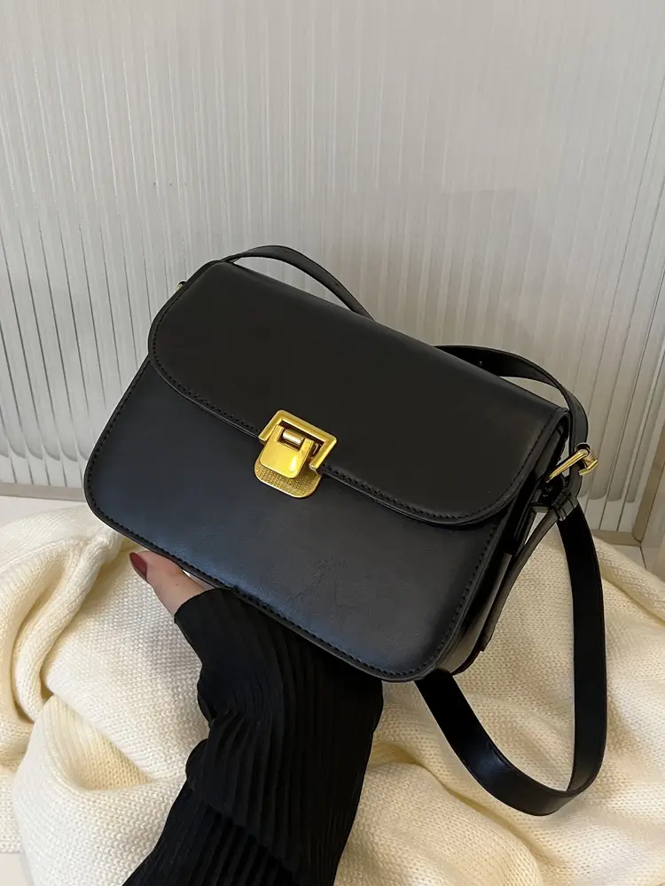 White Leather Crossbody Bag with Gold Clasp