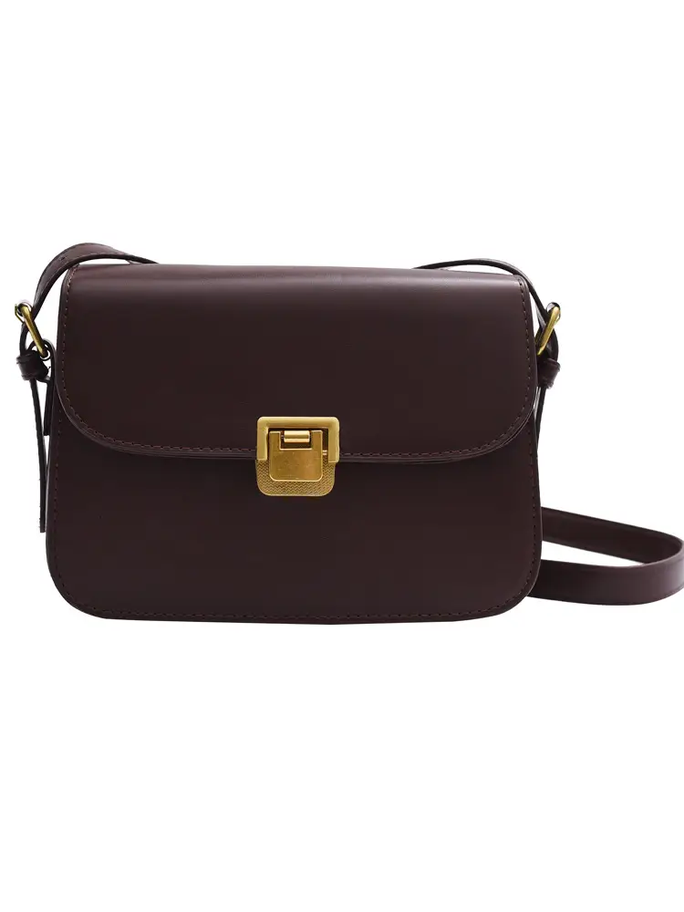 White Leather Crossbody Bag with Gold Clasp