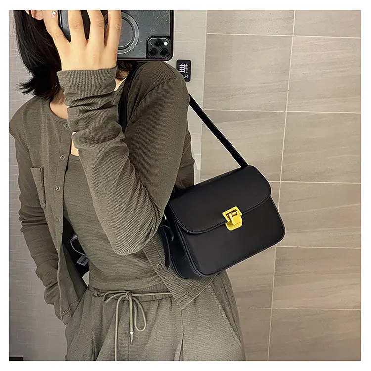 White Leather Crossbody Bag with Gold Clasp — feature 16