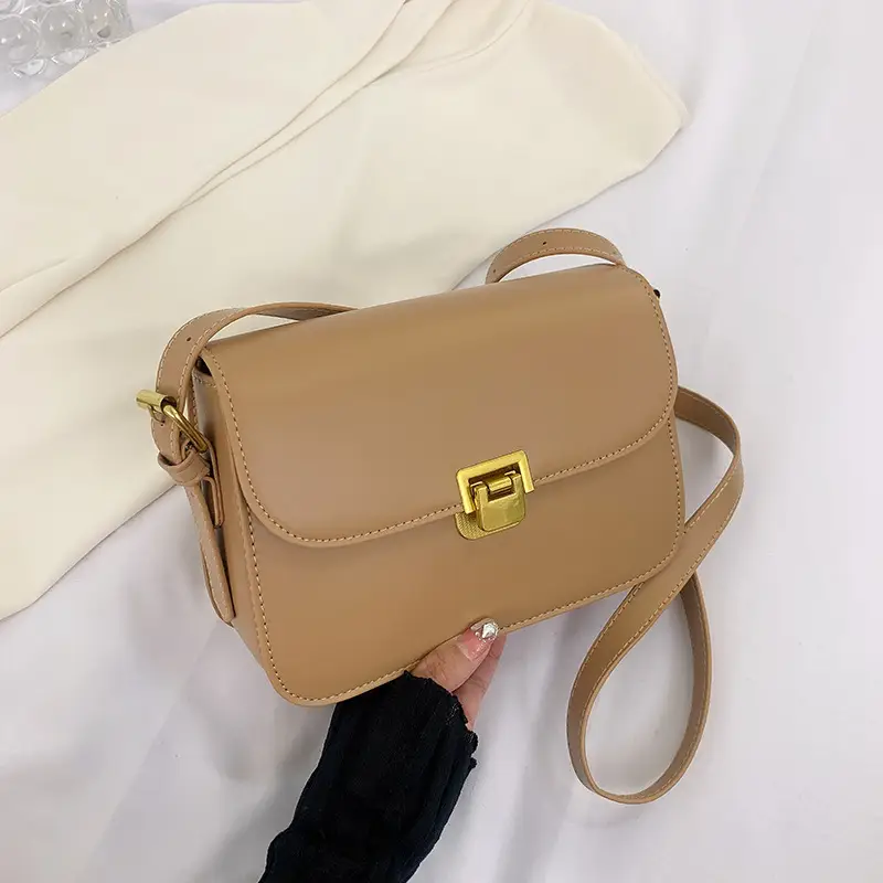White Leather Crossbody Bag with Gold Clasp