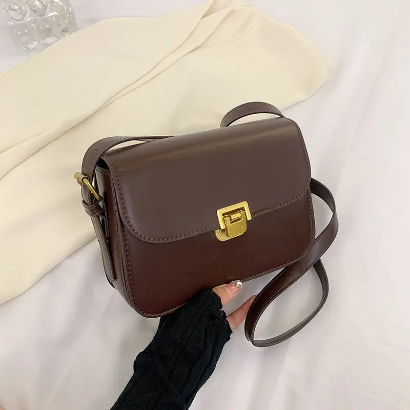 White Leather Crossbody Bag with Gold Clasp