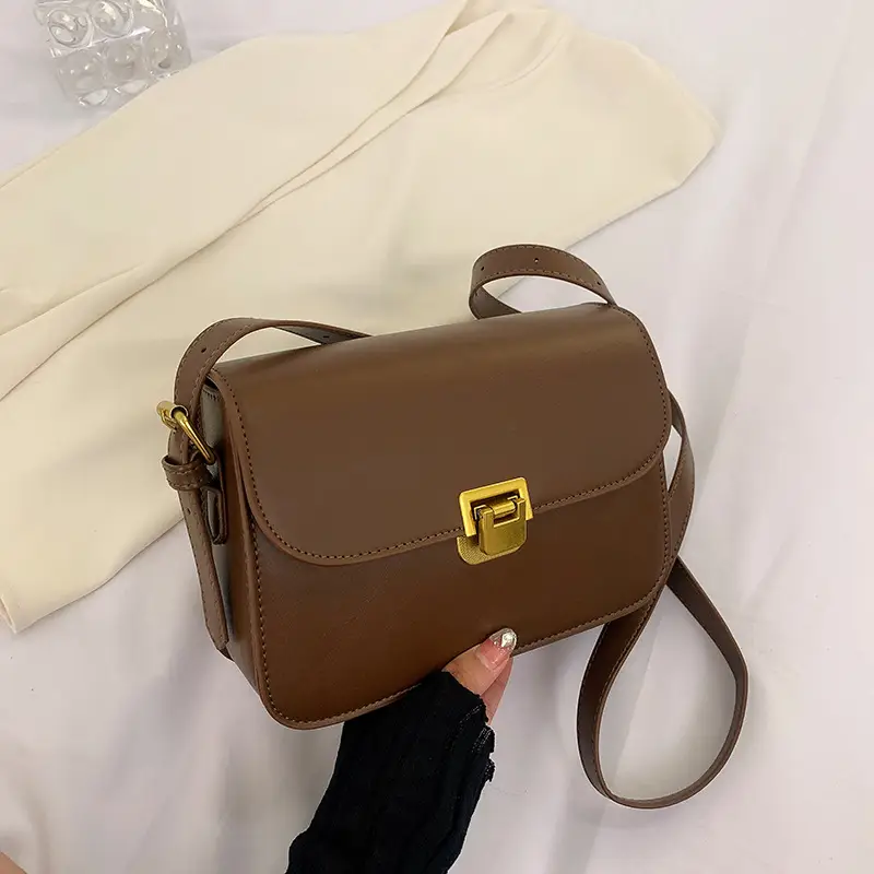 White Leather Crossbody Bag with Gold Clasp