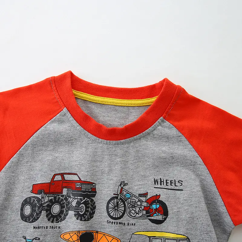 Summer Boys T-shirt Red Grey Cartoon Kids Cotton - Image 4