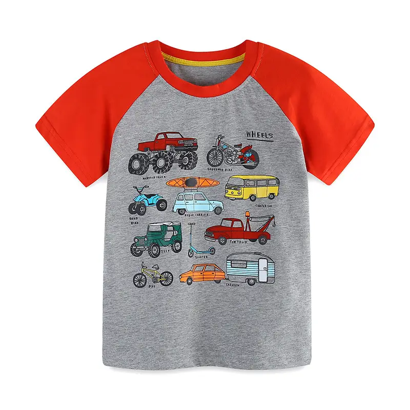 Summer Boys T-shirt Red Grey Cartoon Kids Cotton - Image 6