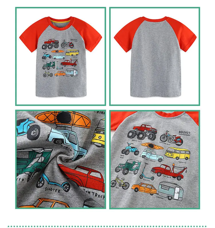 Summer Boys T-shirt Red Grey Cartoon Kids Cotton — feature 23