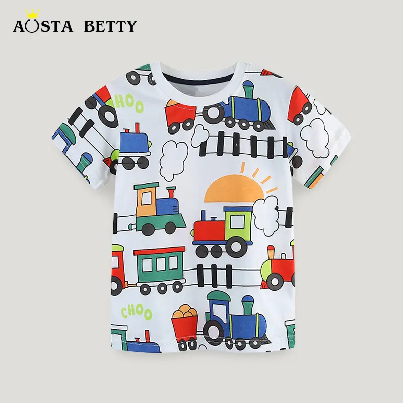 2025 Boys Cartoon Train T-Shirt Short Sleeve Cotton - Image 2