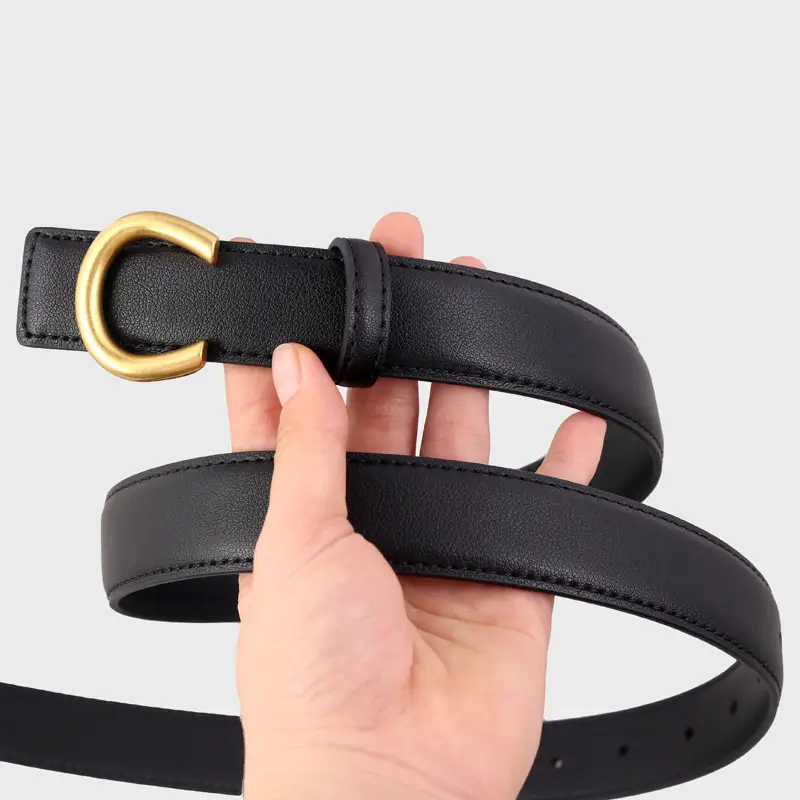 Women's Black Genuine Leather Belt with Gold buckle - Image 4