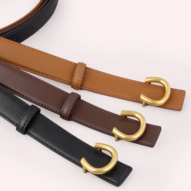 Women's Black Genuine Leather Belt with Gold buckle - Image 5