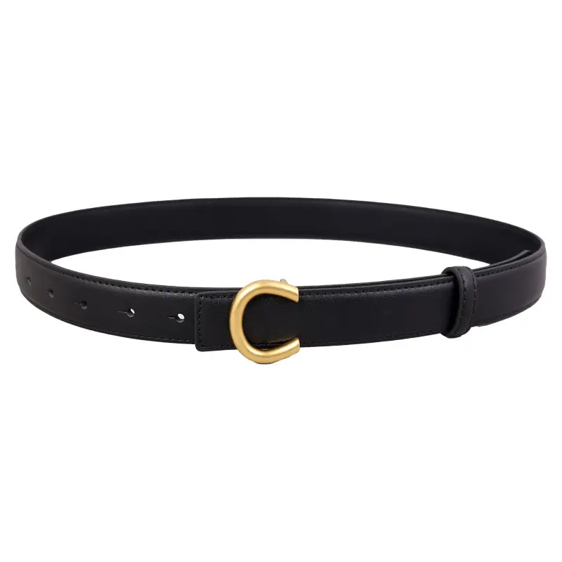Women's Black Genuine Leather Belt with Gold buckle - Image 8