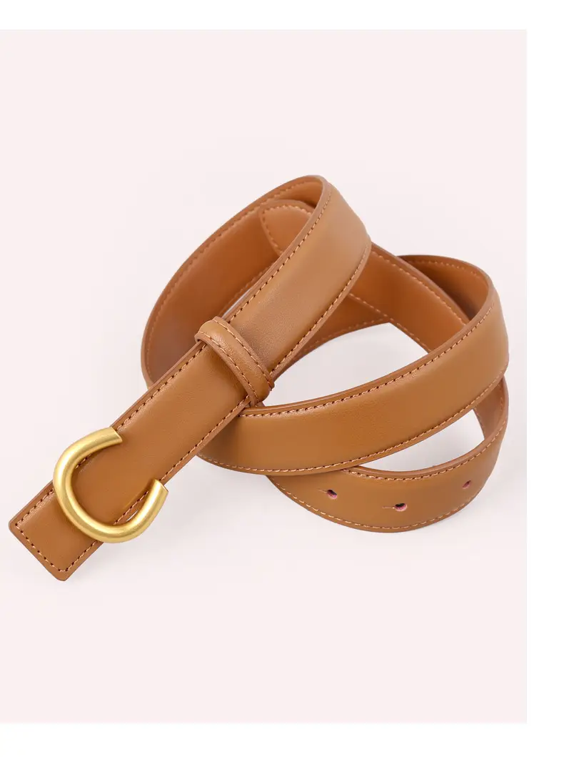 Women's Black Genuine Leather Belt with Gold buckle — feature 12