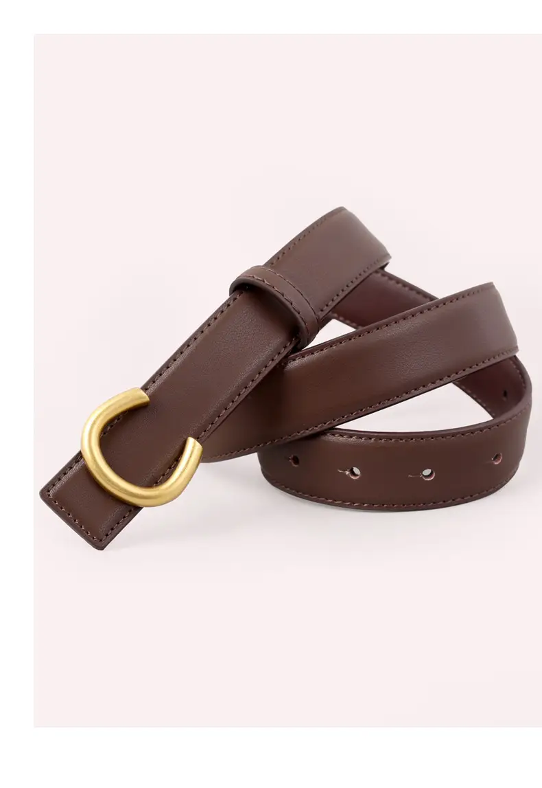 Women's Black Genuine Leather Belt with Gold buckle — feature 13