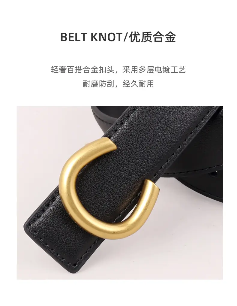 Women's Black Genuine Leather Belt with Gold buckle — feature 16