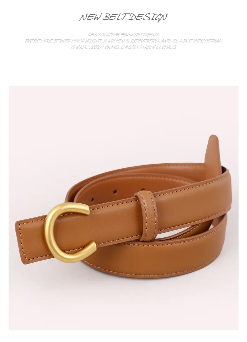 Women's Black Genuine Leather Belt with Gold buckle — feature 22