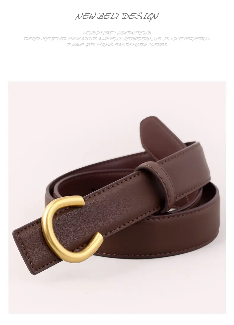 Women's Black Genuine Leather Belt with Gold buckle — feature 23