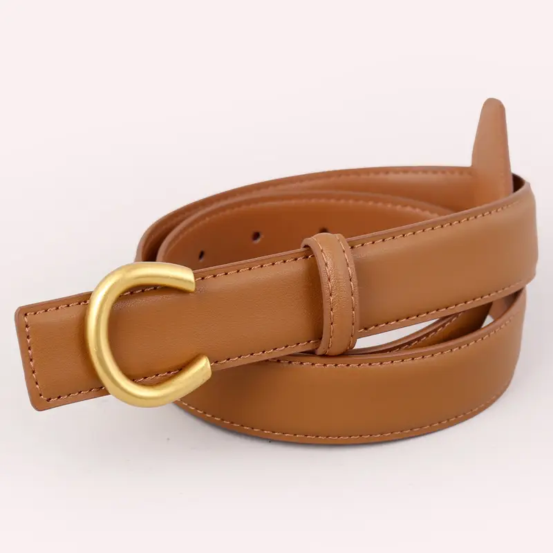 Women's Black Genuine Leather Belt with Gold buckle - Image 2