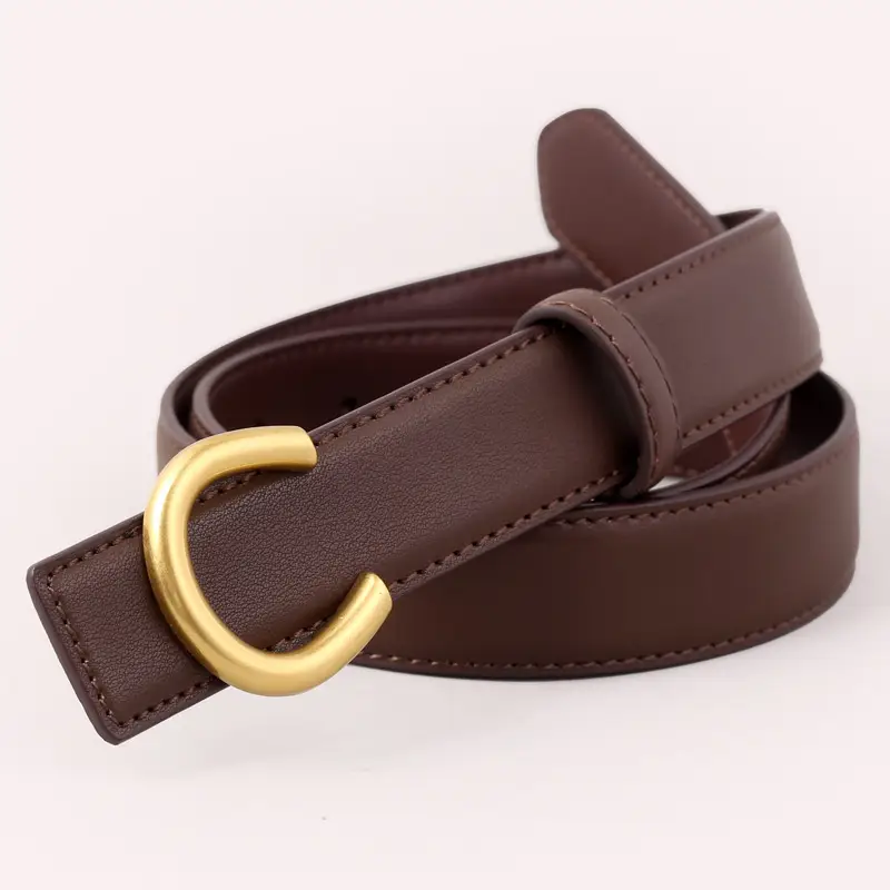 Women's Black Genuine Leather Belt with Gold buckle - Image 3