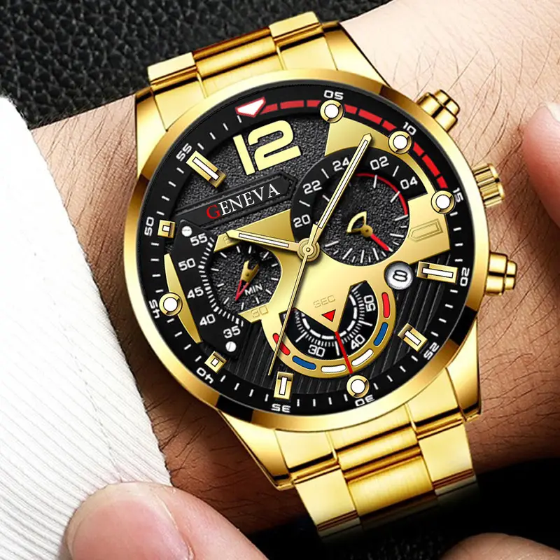 Men's Gold Chain Wristwatch with Calendar & Quartz Movement - Image 6