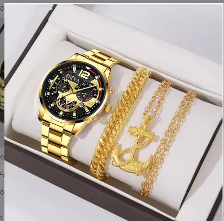 Men's Gold Chain Wristwatch with Calendar & Quartz Movement - Image 2