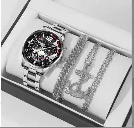 Men's Gold Chain Wristwatch with Calendar & Quartz Movement - Image 3
