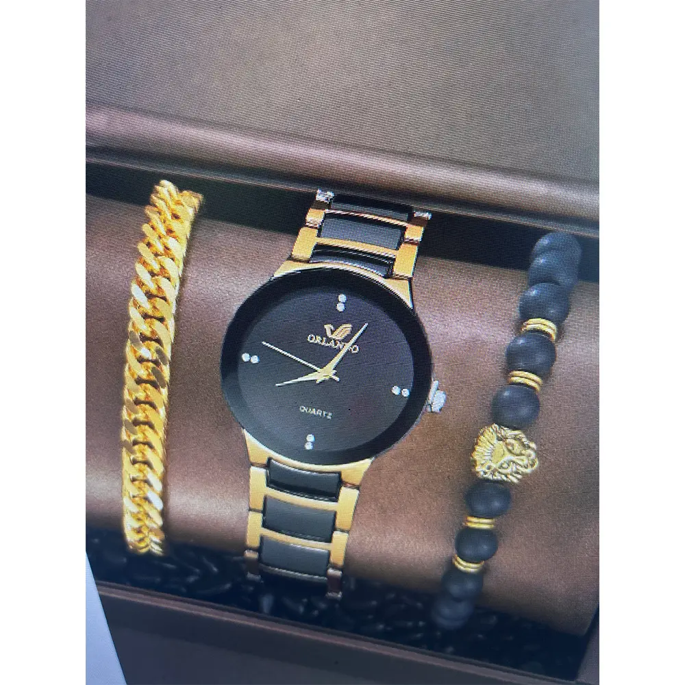 Men's Gold Chain Wristwatch with Calendar & Quartz Movement - Image 4