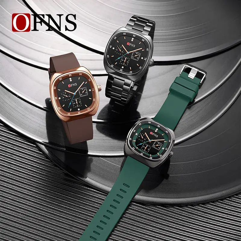 Ofns Square Watch Men Women Quartz Steel Band Waterproof