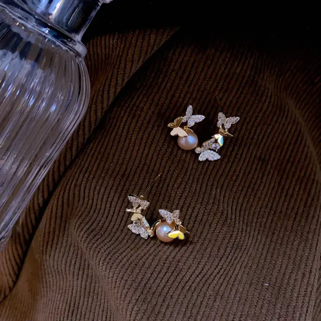 Small Butterfly Pearl Earrings for Women - Image 3