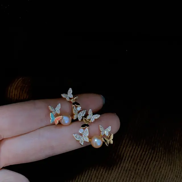 Small Butterfly Pearl Earrings for Women - Image 4
