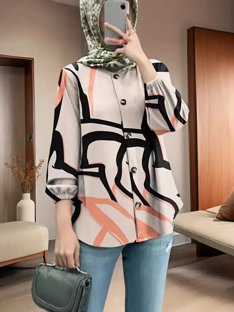2023 Muslim Floral Puff Sleeve Women's Blouse - Image 6