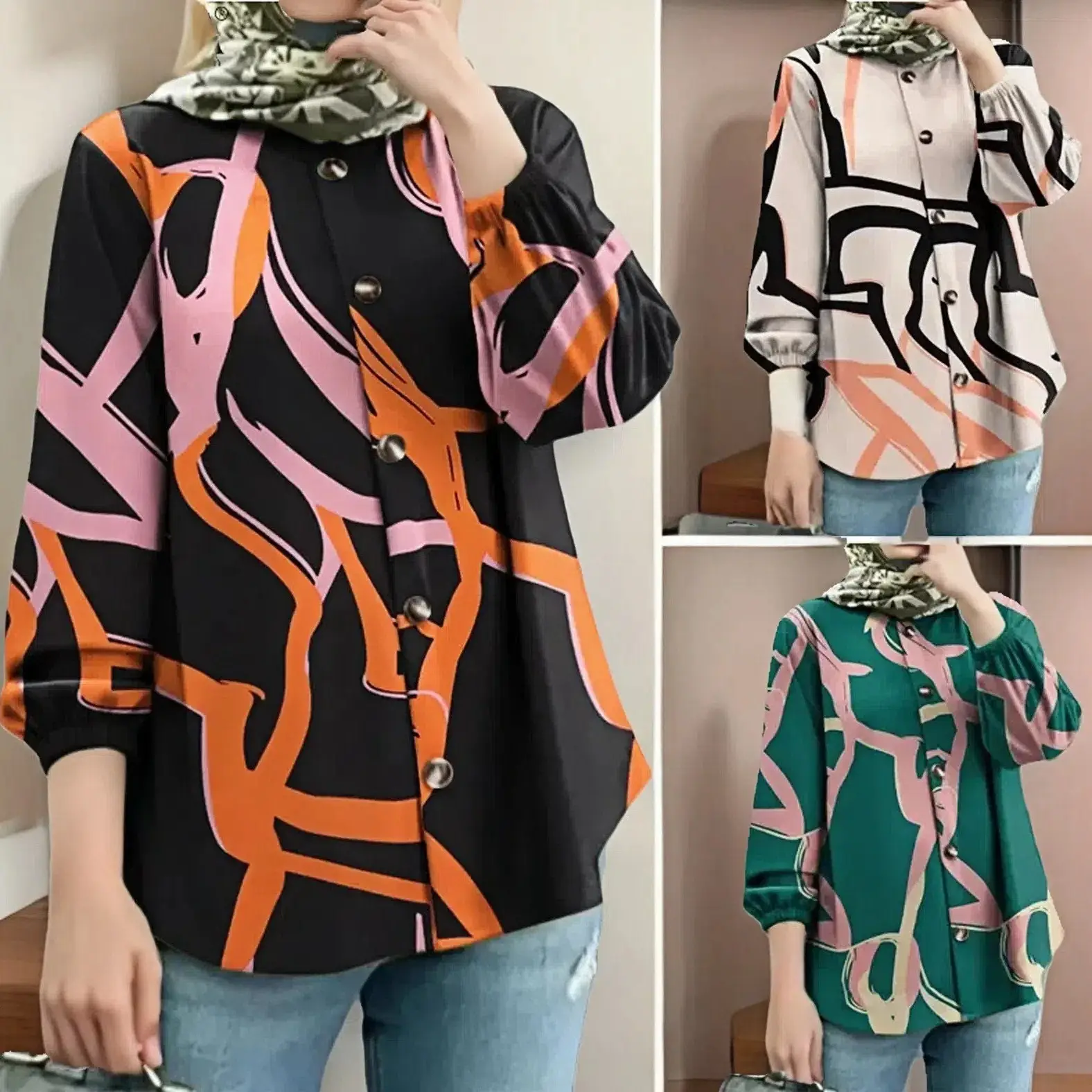 2023 Muslim Floral Puff Sleeve Women's Blouse — feature 2