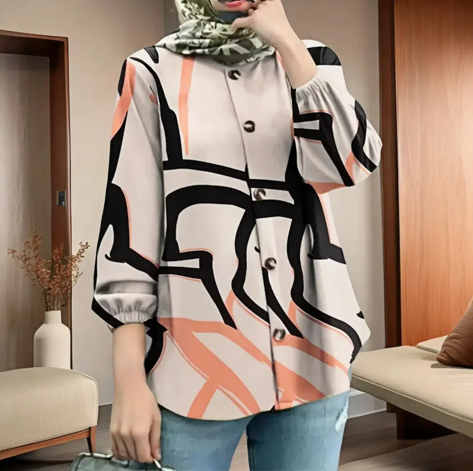 2023 Muslim Floral Puff Sleeve Women's Blouse — feature 4