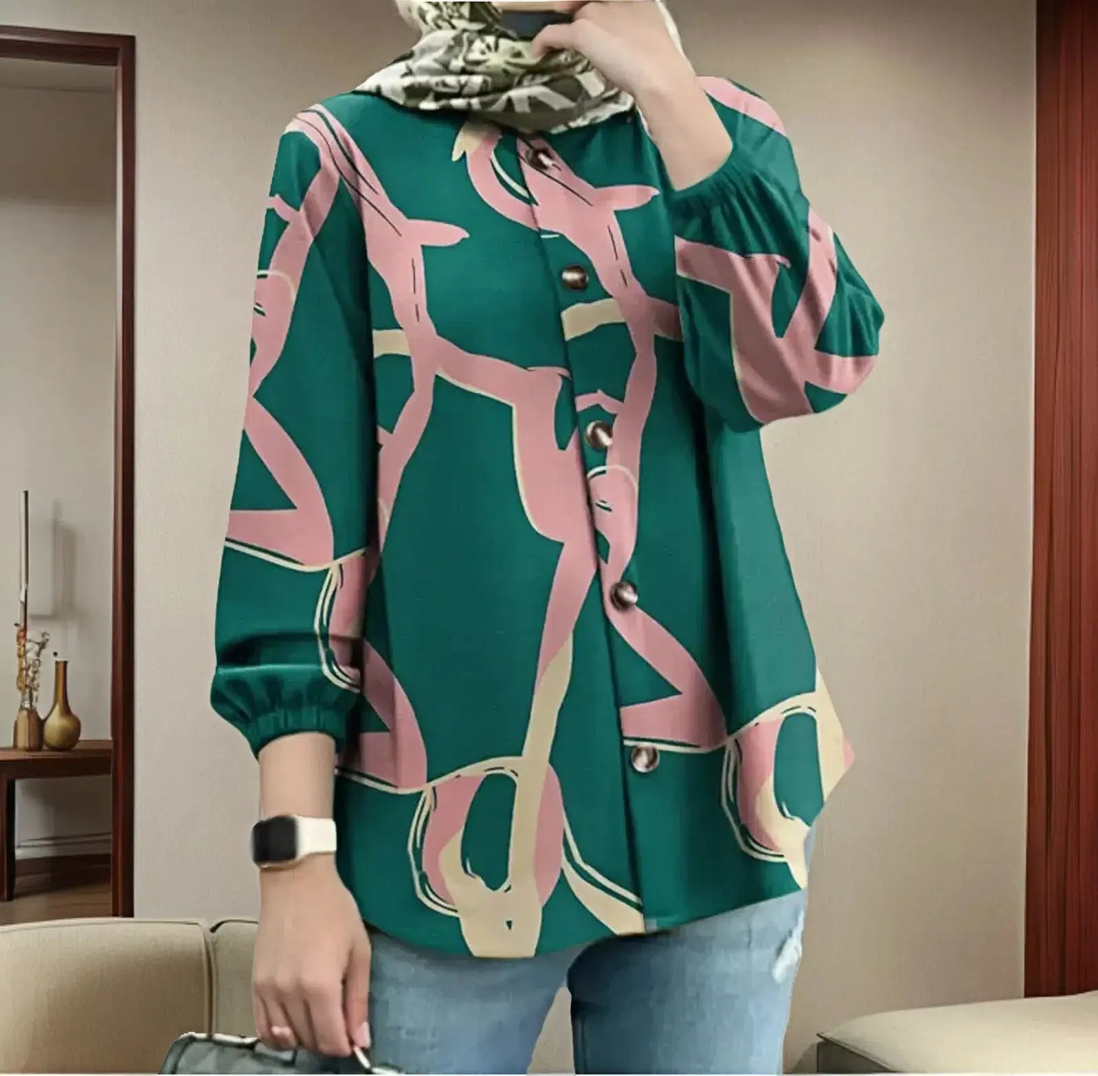 2023 Muslim Floral Puff Sleeve Women's Blouse — feature 5