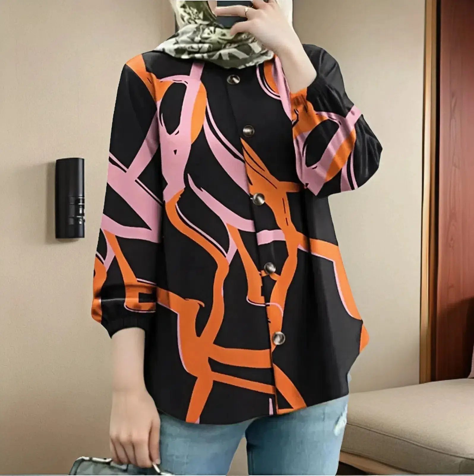 2023 Muslim Floral Puff Sleeve Women's Blouse - Image 3