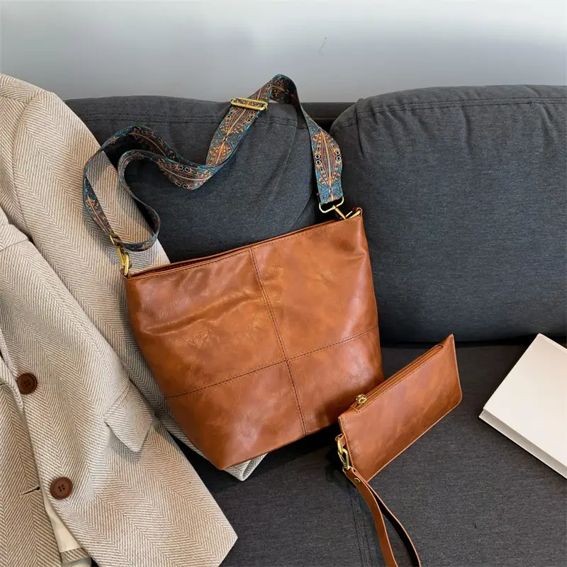 Women's Brown Leather Crossbody Bag with Wide Strap — feature 11