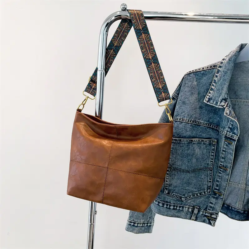 Women's Brown Leather Crossbody Bag with Wide Strap — feature 12
