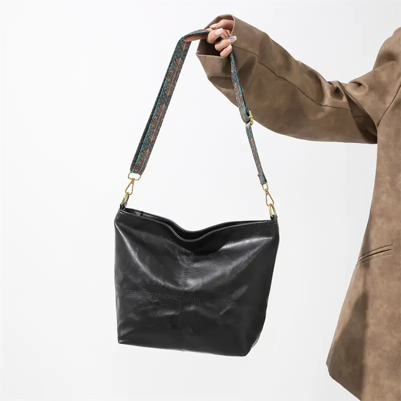 Women's Brown Leather Crossbody Bag with Wide Strap - Image 2
