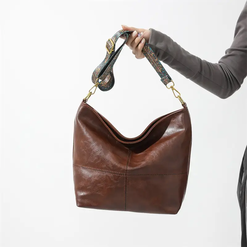 Women's Brown Leather Crossbody Bag with Wide Strap - Image 3